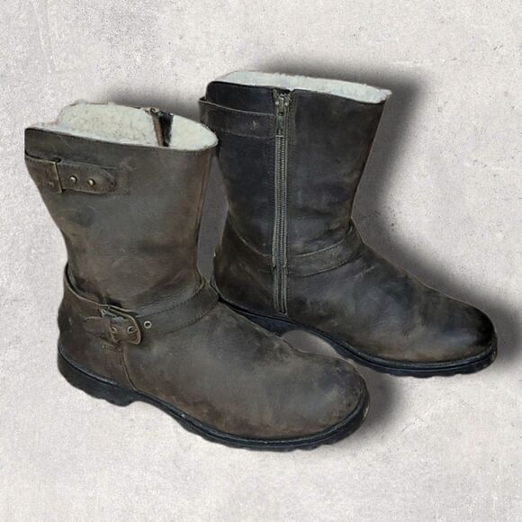 UGG BROWN GRANDLE WATERPROOF LEATHER BOOTS, SIZE 7 S/N 1003579 - Picture 3 of 16